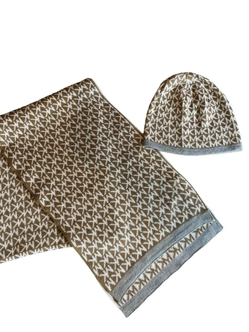 Michael Kors Tan Logo Scarf and Hat Set